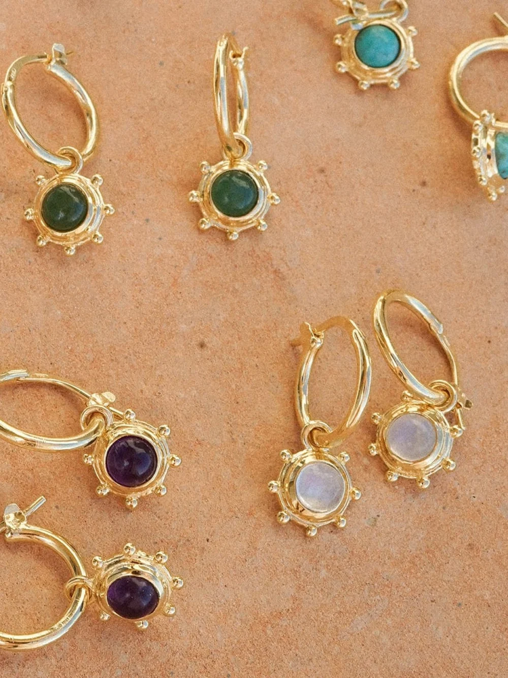 Daisy London Amethyst Healing Stone Charm Earrings 18ct Gold Plate, view 3