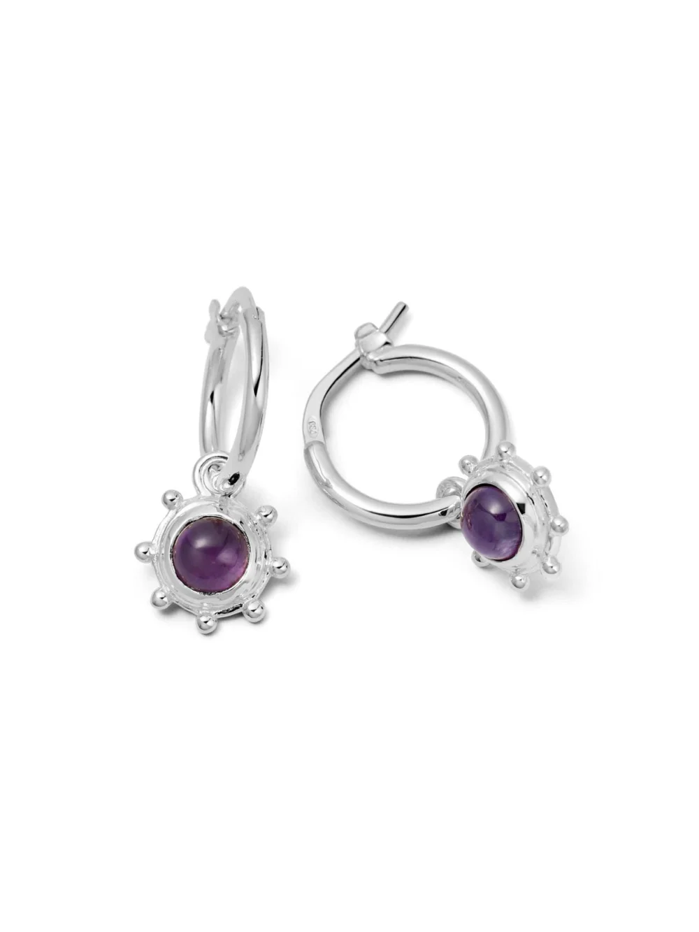 Daisy London Amethyst Healing Stone Charm Earrings Sterling Silver