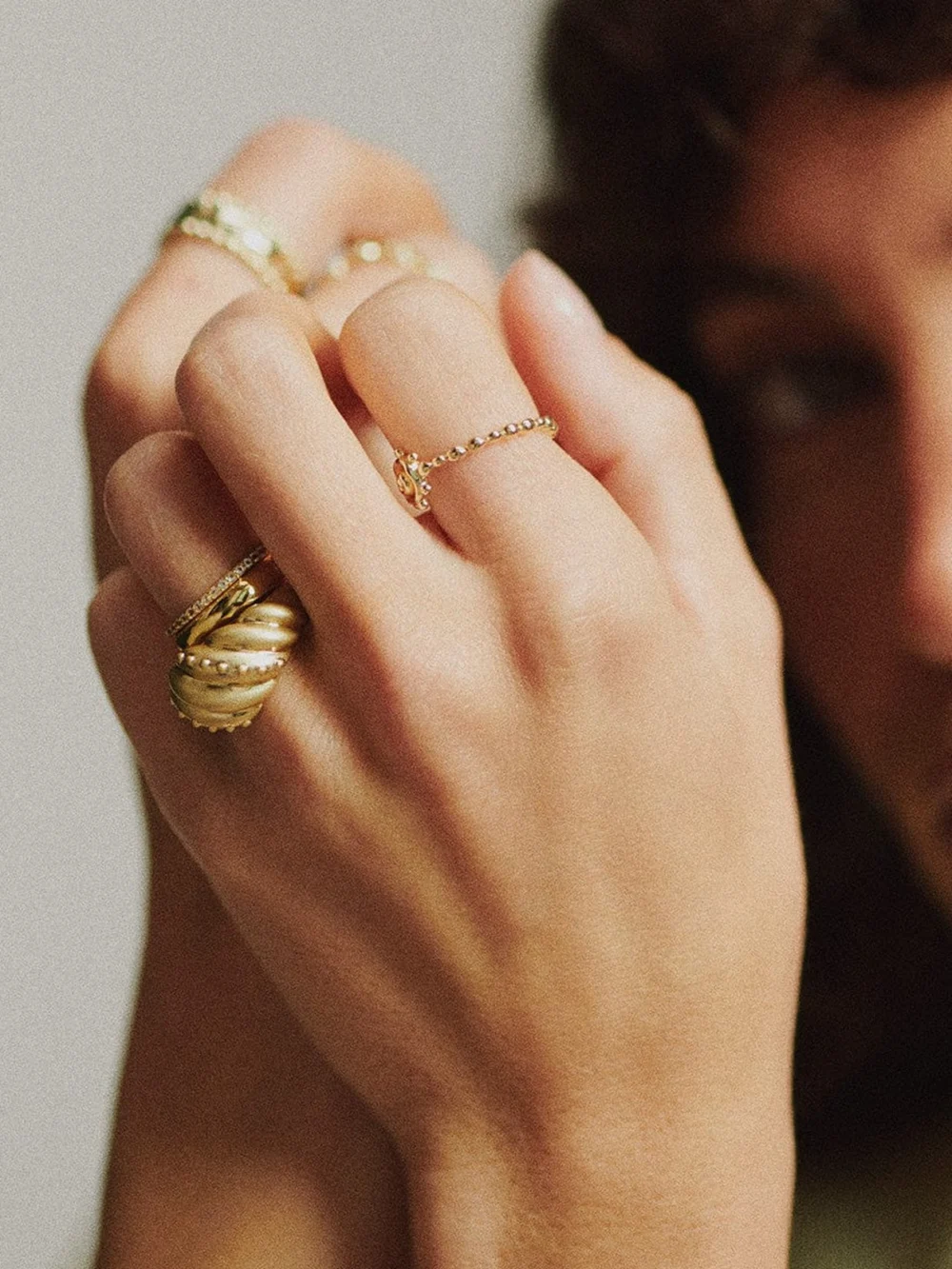 Daisy London Amulet Dome Ring 18ct Gold Plate, view 5