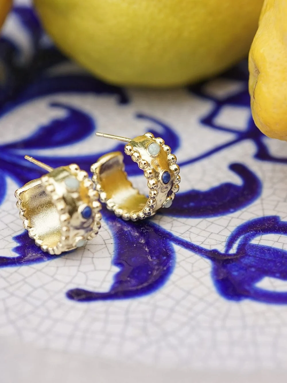 Daisy London Amulet Stone Hoop Earrings 18ct Gold Plate, view 3