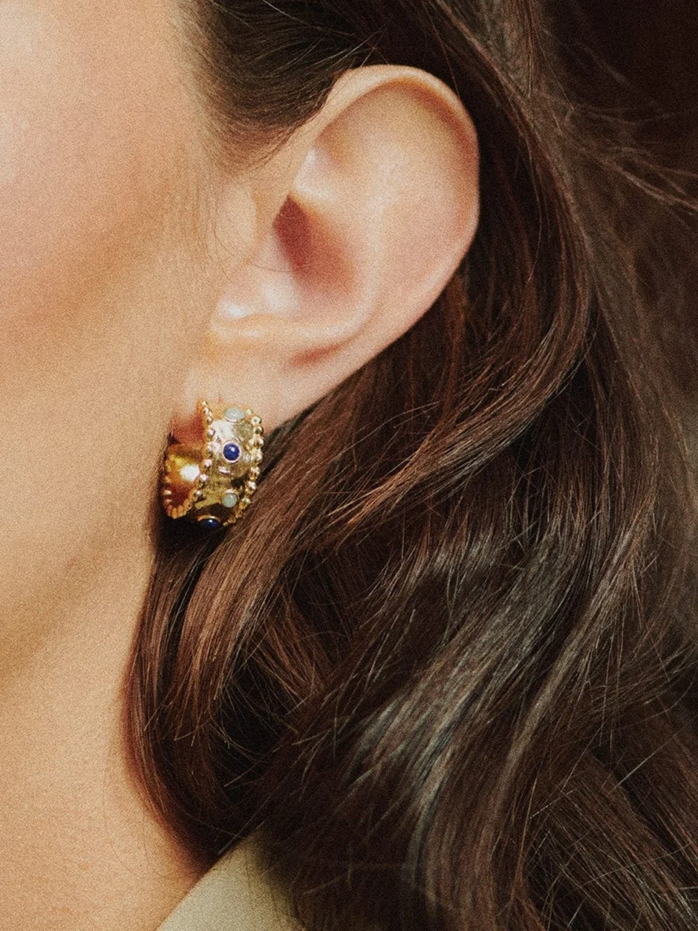 Daisy London Amulet Stone Hoop Earrings 18ct Gold Plate, view 5