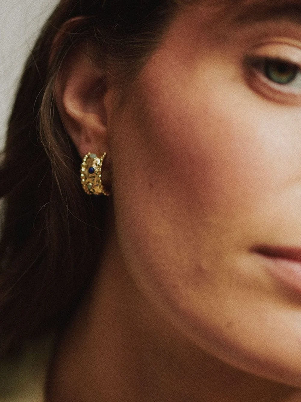 Daisy London Amulet Stone Hoop Earrings 18ct Gold Plate, view 6