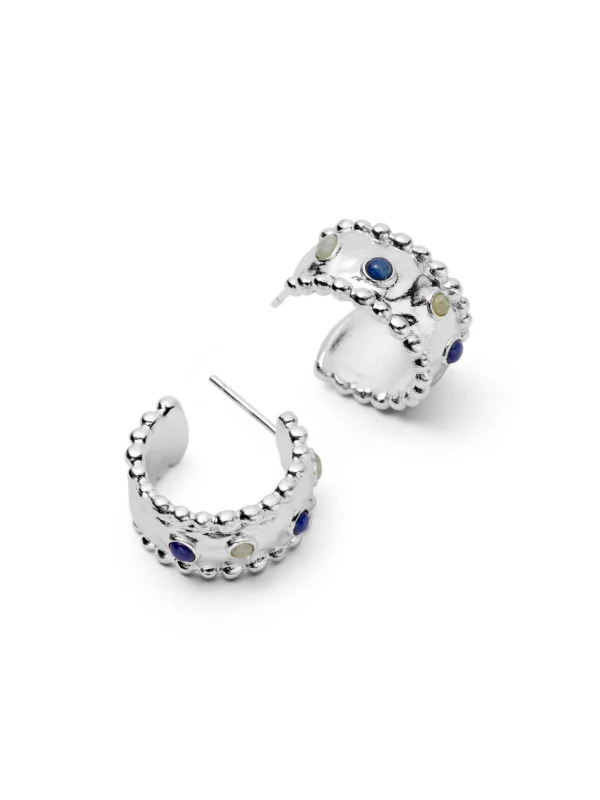Daisy London Amulet Stone Hoop Earrings Silver Plate