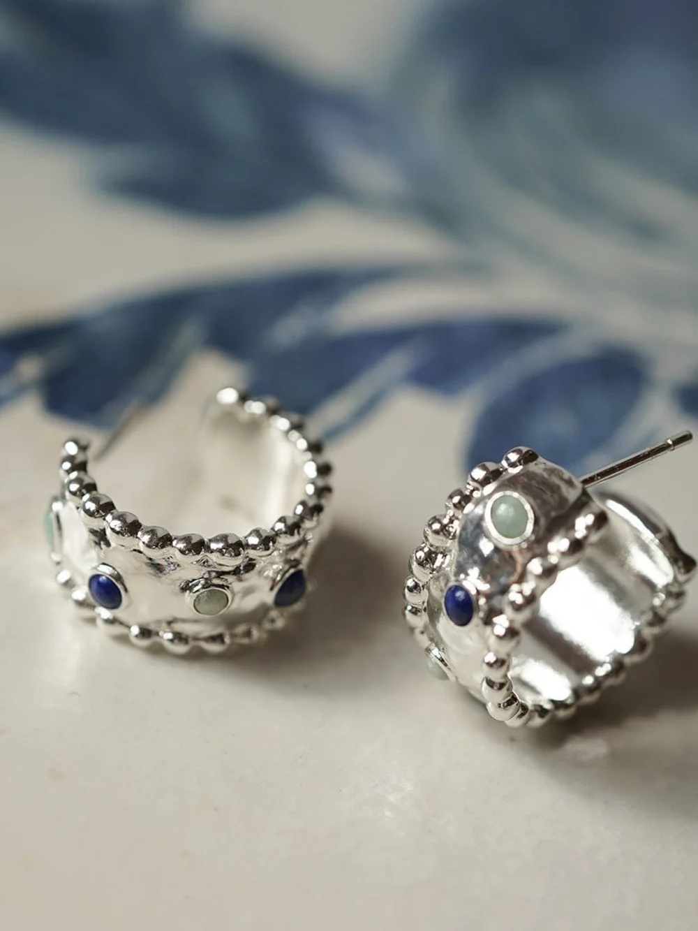 Daisy London Amulet Stone Hoop Earrings Silver Plate, view 2