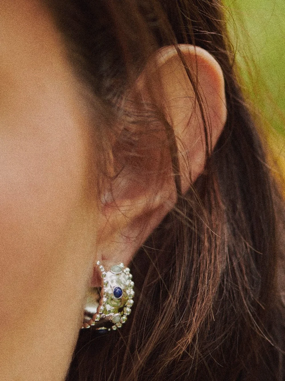 Daisy London Amulet Stone Hoop Earrings Silver Plate, view 5