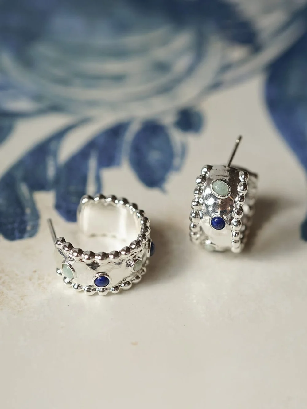 Daisy London Amulet Stone Hoop Earrings Silver Plate, view 6