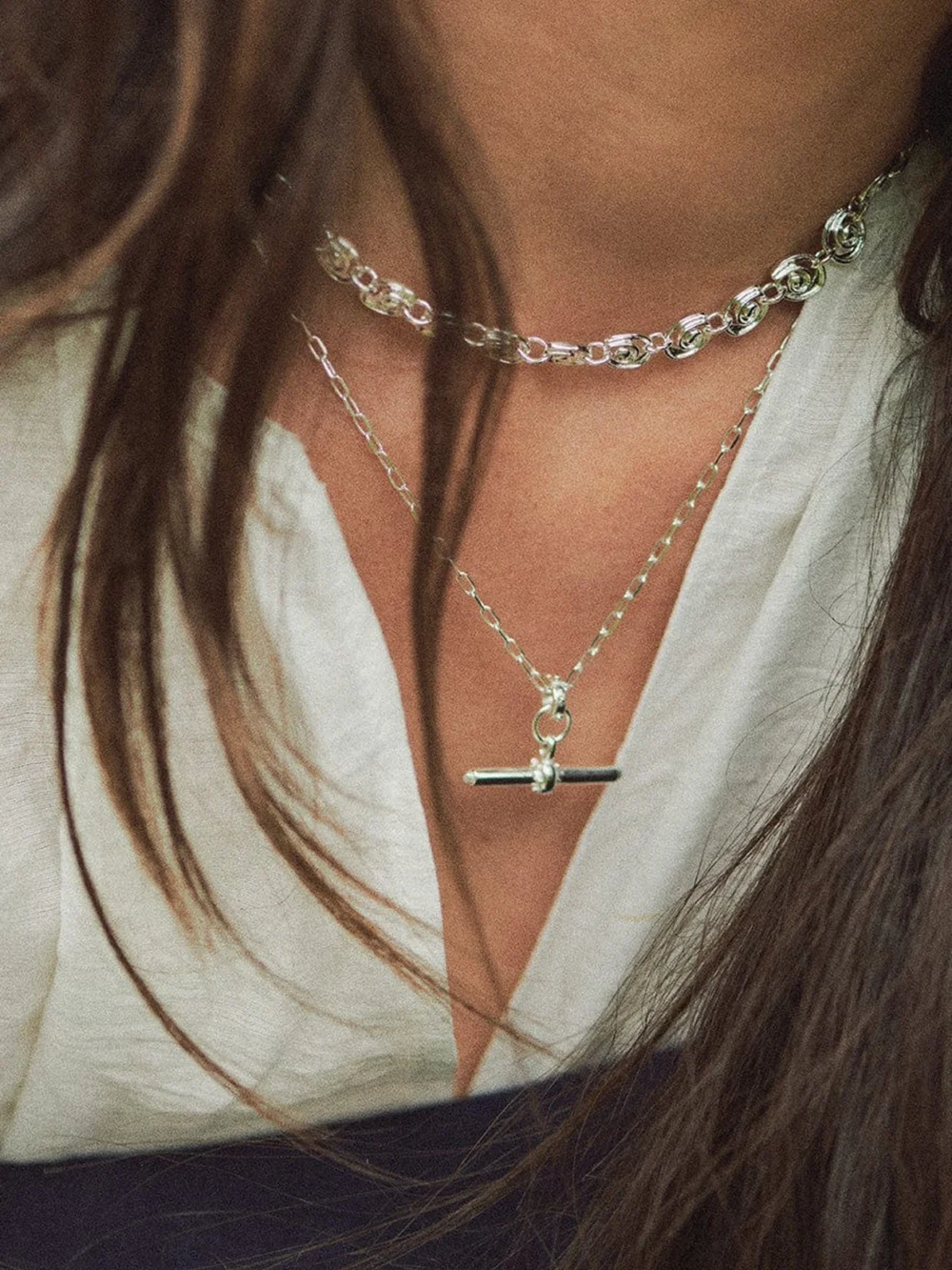 Daisy London Amulet T Bar Necklace Sterling Silver, view 2