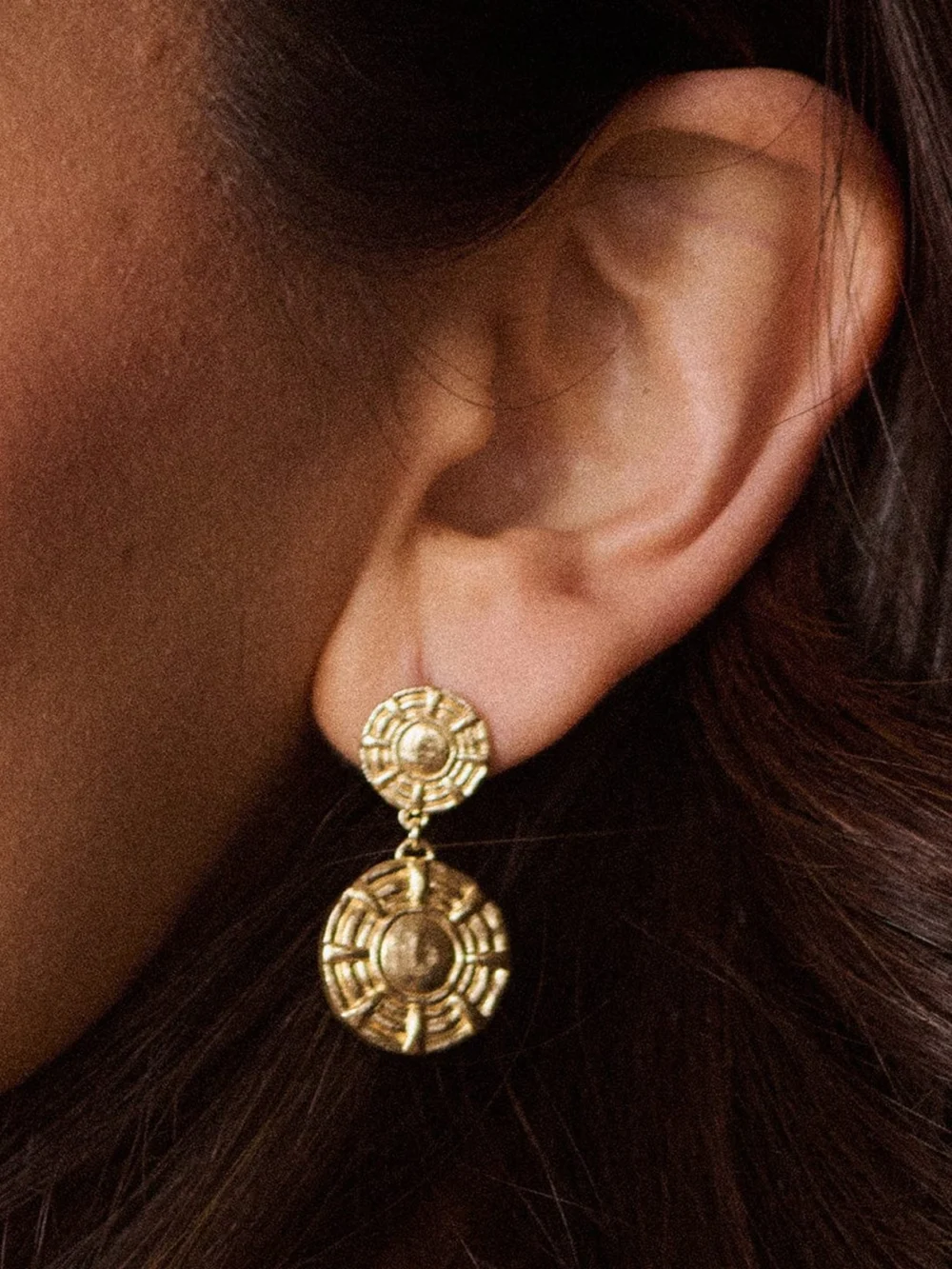 Daisy London Apollo Double Drop Earrings 18ct Gold Plate, view 2