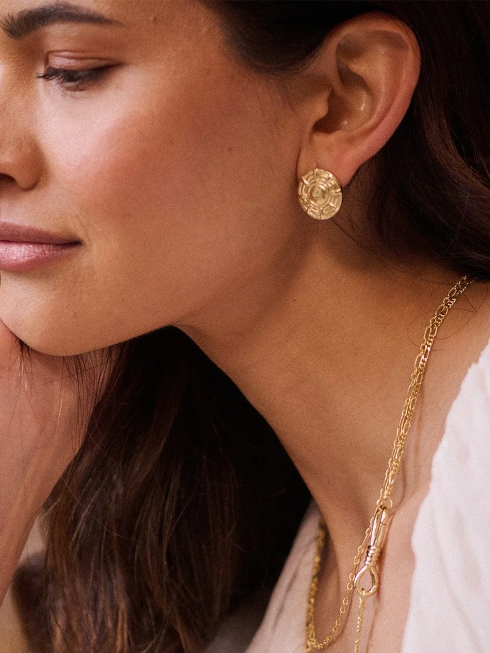 Daisy London Apollo Oversized Stud Earrings 18ct Gold Plate, view 2