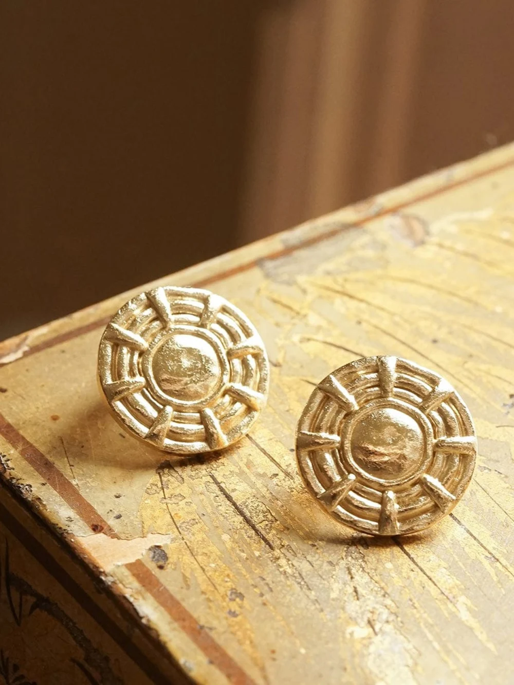 Daisy London Apollo Oversized Stud Earrings 18ct Gold Plate, view 3