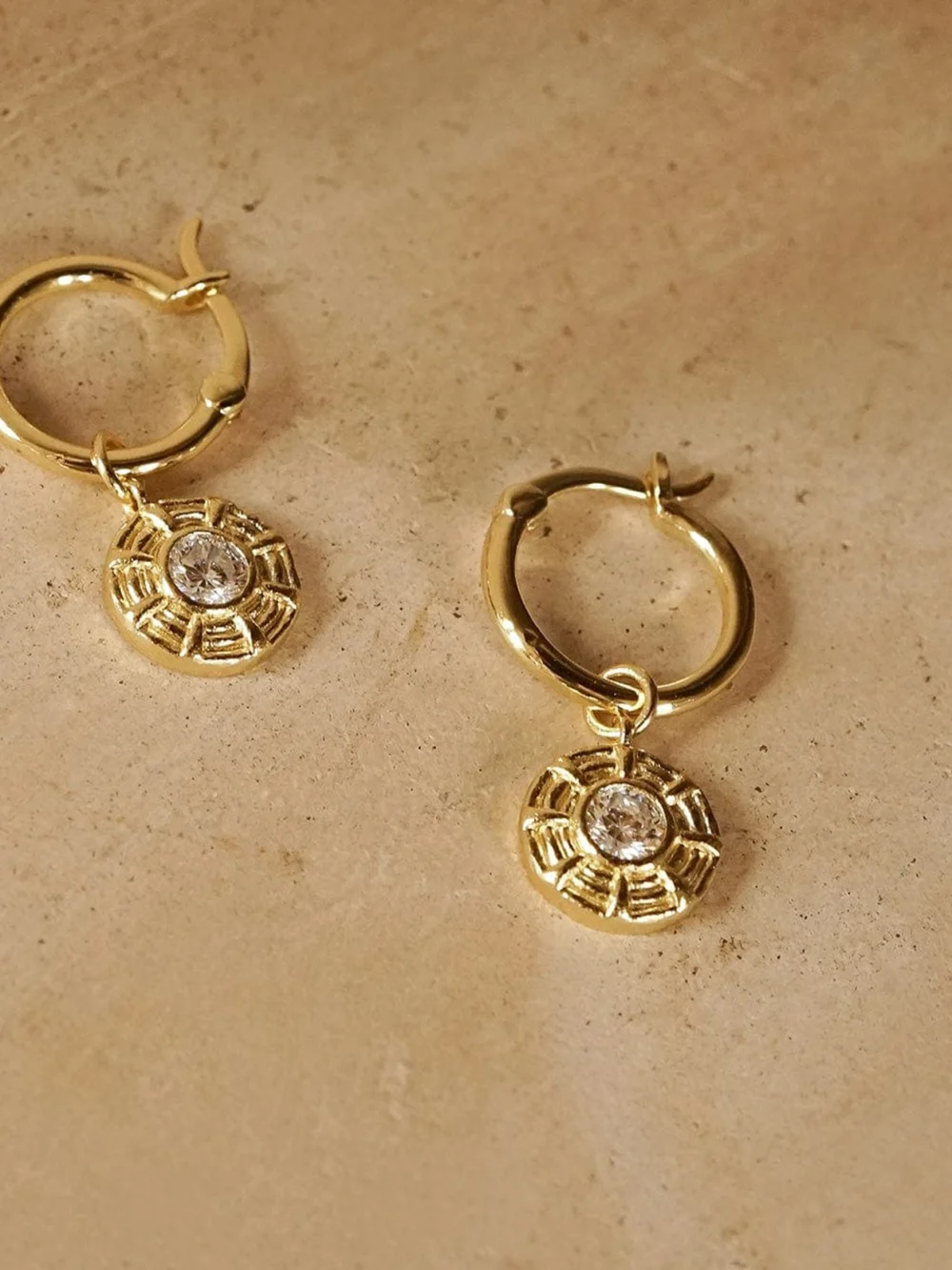 Daisy London Apollo Sparkle Drop Earrings 18ct Gold Plate, view 3