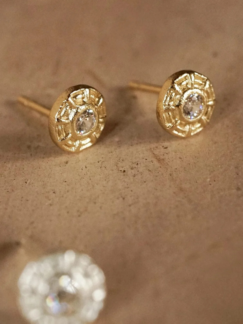 Daisy London Apollo Sparkle Stud Earrings 18ct Gold Plate, view 2