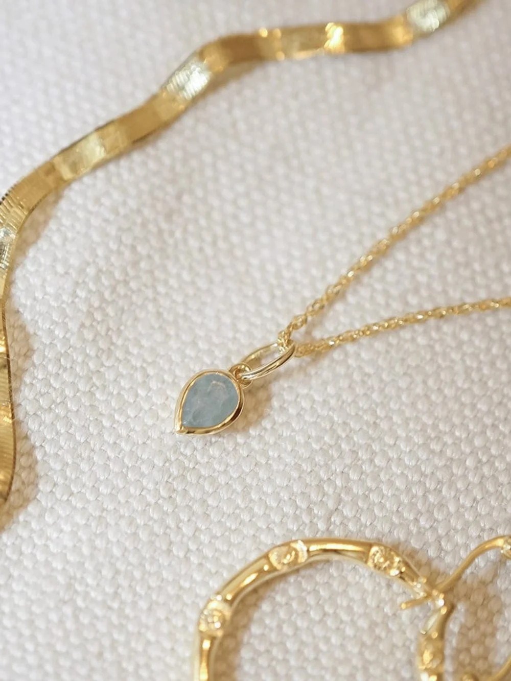 Daisy London Aquamarine March Birthstone Charm Necklace 18ct Gold Plate, view 3