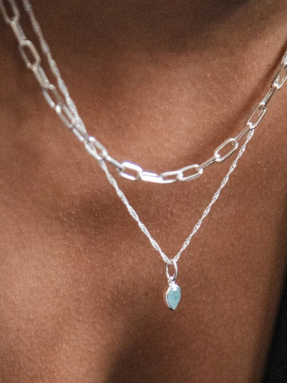 Daisy London Aquamarine March Birthstone Charm Necklace Sterling Silver, view 2