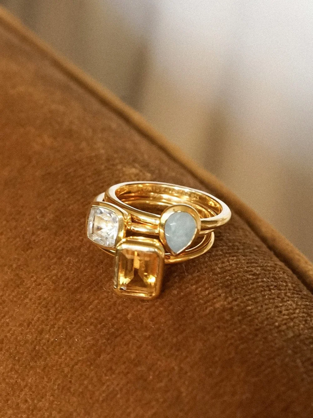 Daisy London Aquamarine March Birthstone Ring 18ct Gold Plate, view 3