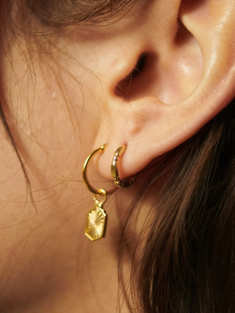 Daisy London Bar & Ball Huggie Hoop Earrings 18ct Gold Plate, view 2