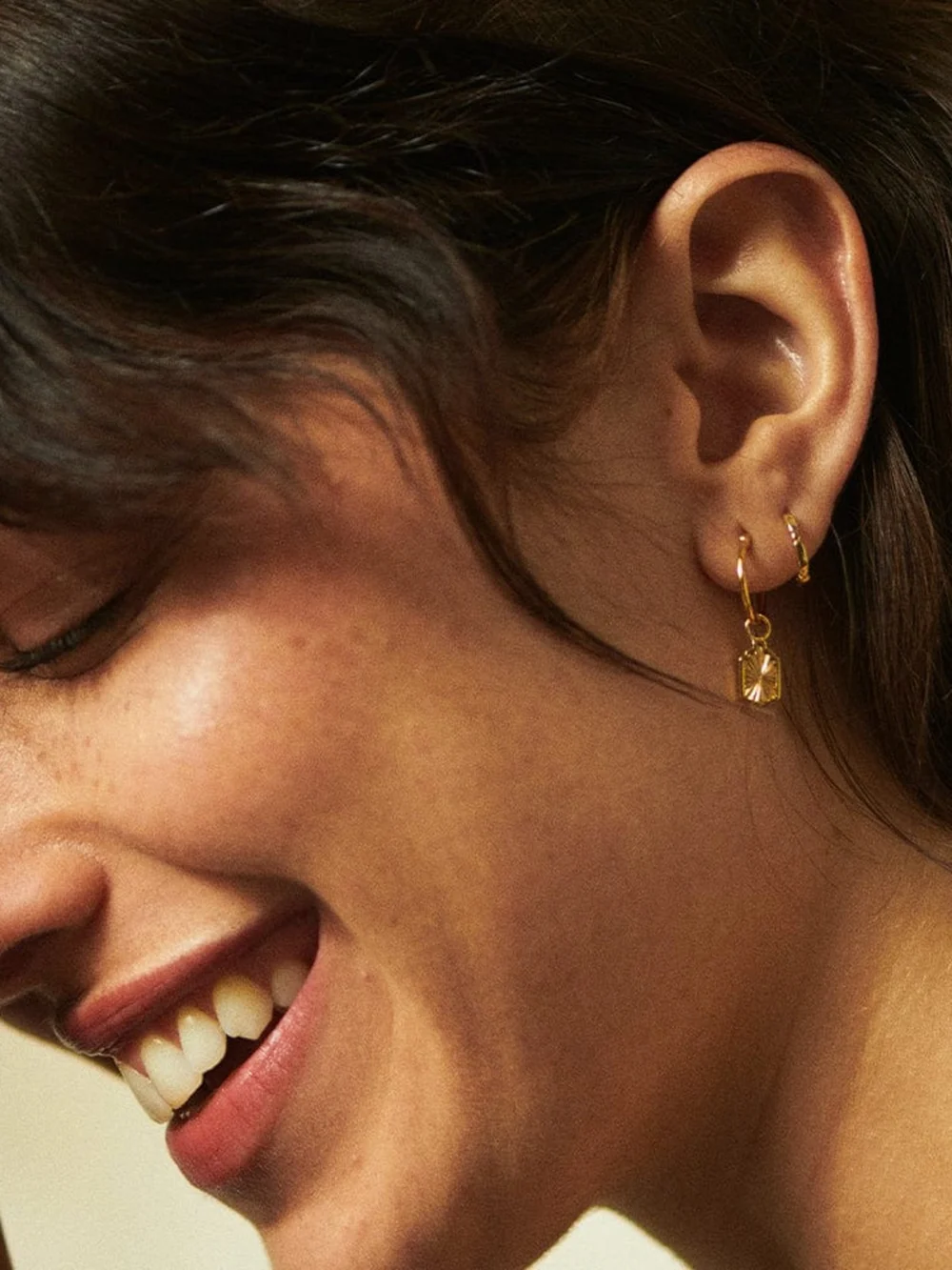 Daisy London Bar & Ball Huggie Hoop Earrings 18ct Gold Plate, view 4