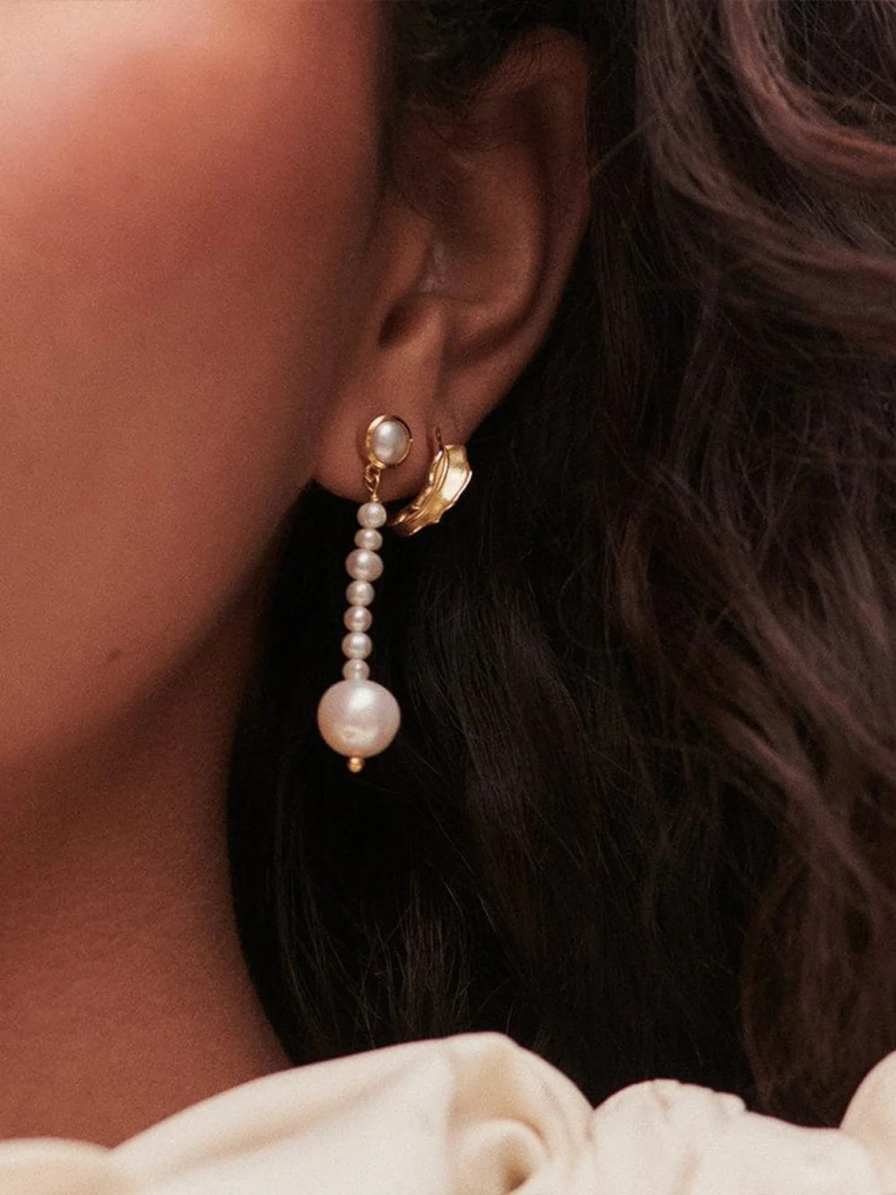 Daisy London Baroque & Seed Pearl Drop Earrings 18ct Gold Plate, view 2