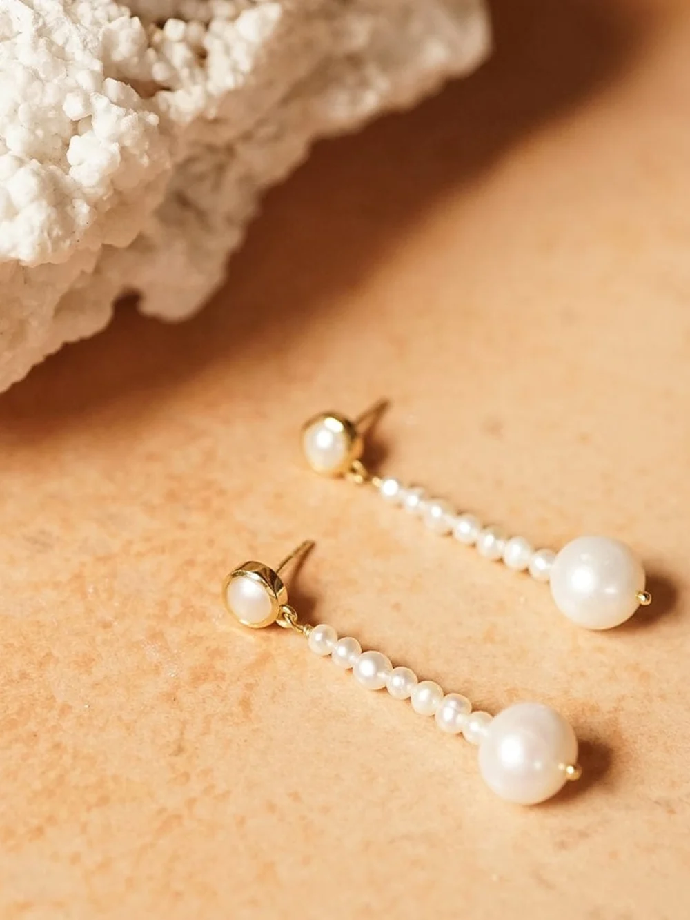 Daisy London Baroque & Seed Pearl Drop Earrings 18ct Gold Plate, view 3