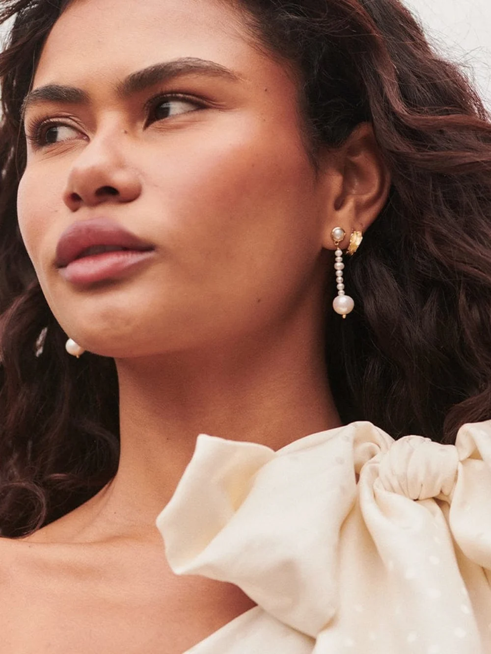 Daisy London Baroque & Seed Pearl Drop Earrings 18ct Gold Plate, view 4