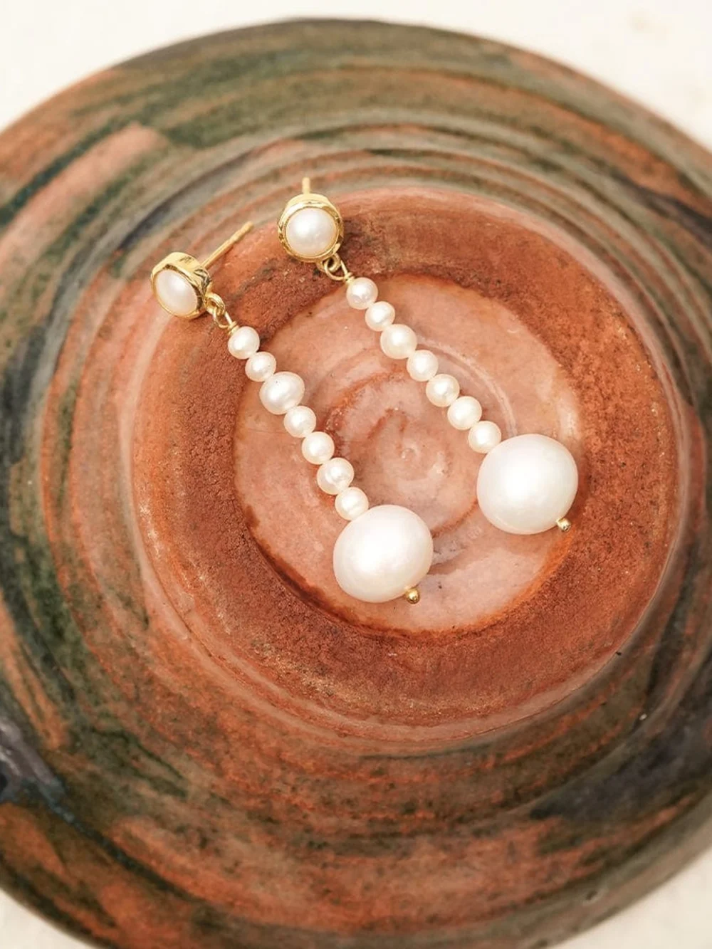 Daisy London Baroque & Seed Pearl Drop Earrings 18ct Gold Plate, view 5