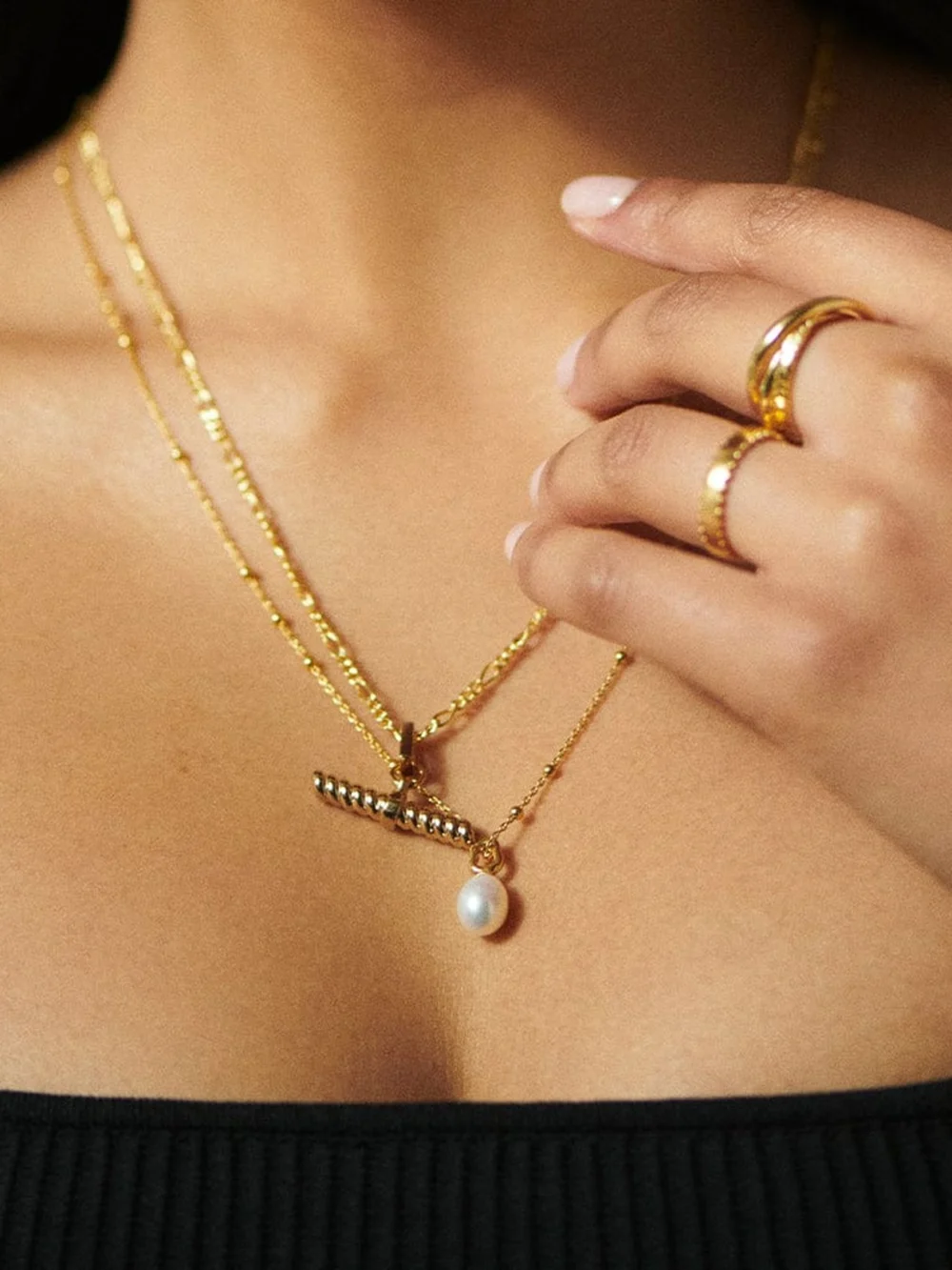 Daisy London Baroque Pearl Pendant Necklace 18ct Gold Plate, view 4