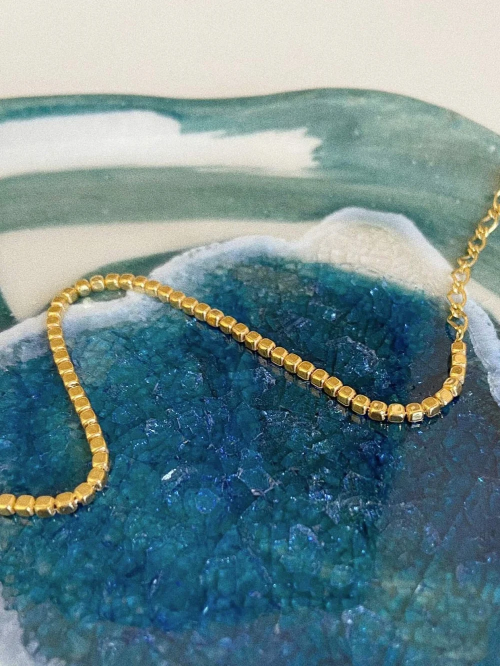 Daisy London Beaded Chain Bracelet 18ct Gold Plate, view 3