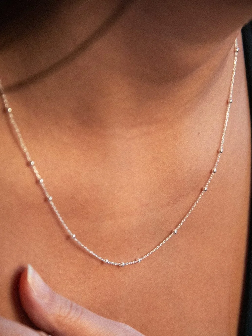 Daisy London Beaded Layering Chain Necklace Sterling Silver, view 2