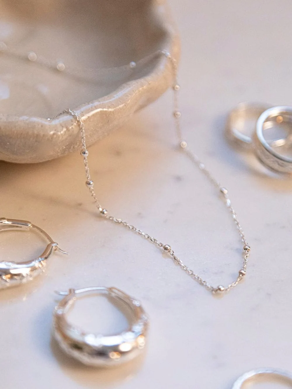 Daisy London Beaded Layering Chain Necklace Sterling Silver, view 3