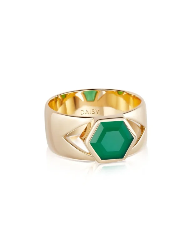 Daisy London Beloved Bold Green Onyx Band Ring 18ct Gold Plate