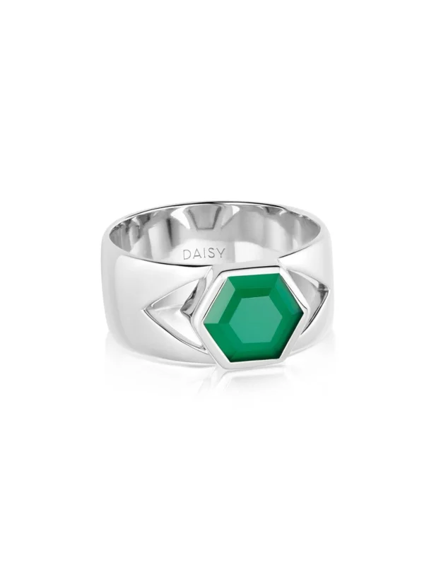 Daisy London Beloved Bold Green Onyx Band Ring Sterling Silver