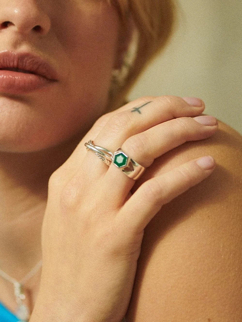 Daisy London Beloved Bold Green Onyx Band Ring Sterling Silver, view 2