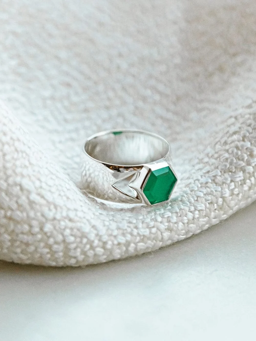Daisy London Beloved Bold Green Onyx Band Ring Sterling Silver, view 5