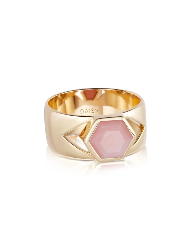 Daisy London Beloved Bold Pink Opal Band Ring 18ct Gold Plate