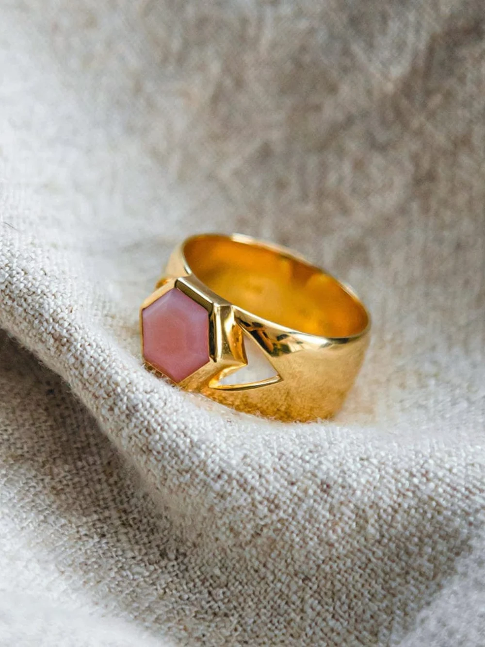 Daisy London Beloved Bold Pink Opal Band Ring 18ct Gold Plate, view 3
