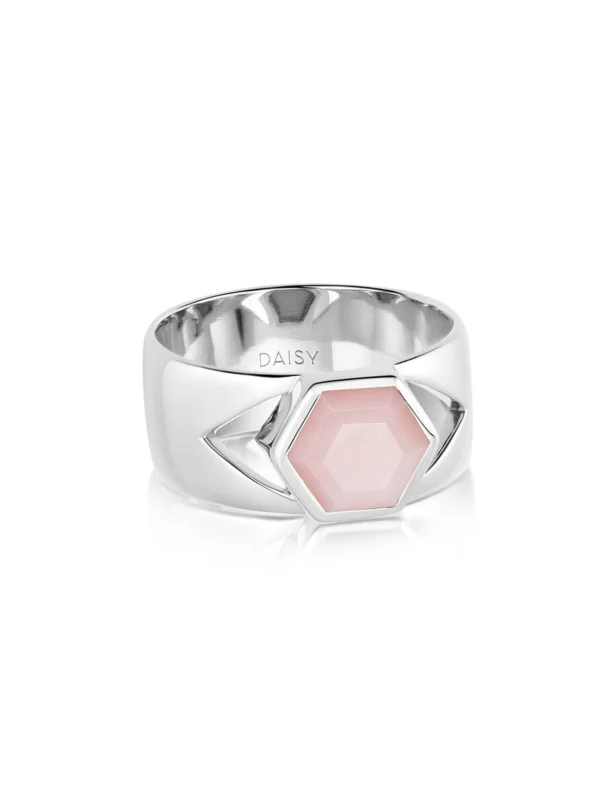 Daisy London Beloved Bold Pink Opal Band Ring Sterling Silver