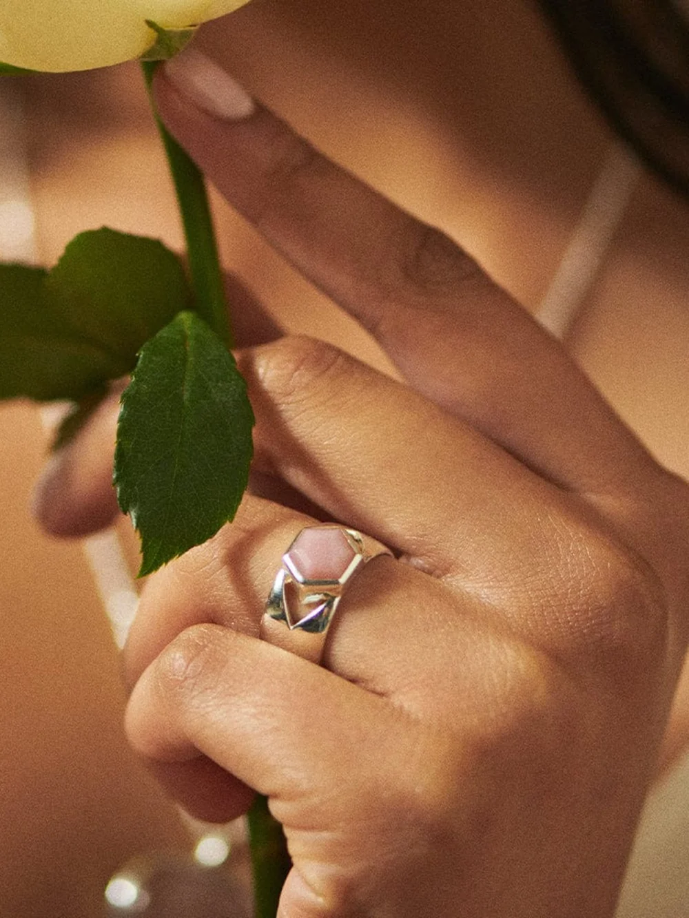 Daisy London Beloved Bold Pink Opal Band Ring Sterling Silver, view 2