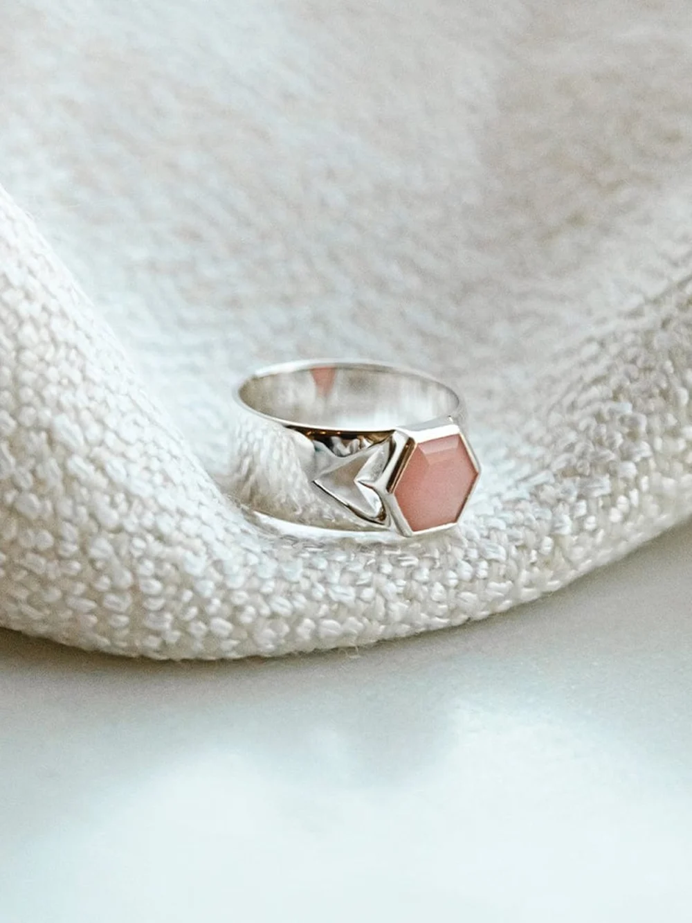 Daisy London Beloved Bold Pink Opal Band Ring Sterling Silver, view 3