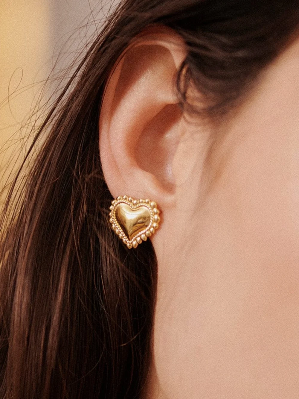 Daisy London Bobble Heart Stud Earrings 18ct Gold Plate, view 2