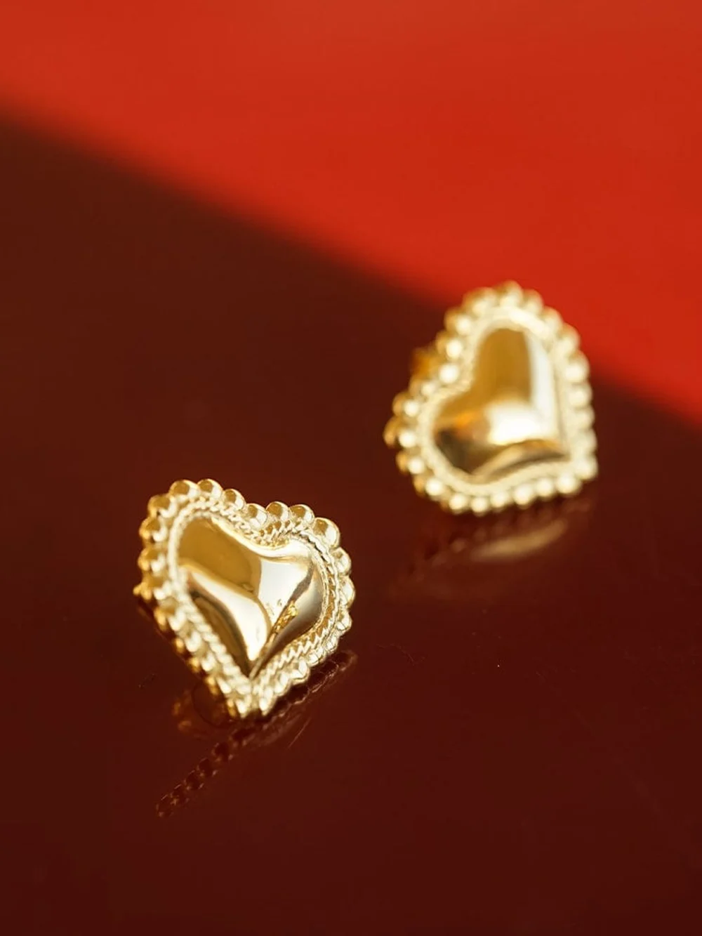 Daisy London Bobble Heart Stud Earrings 18ct Gold Plate, view 3