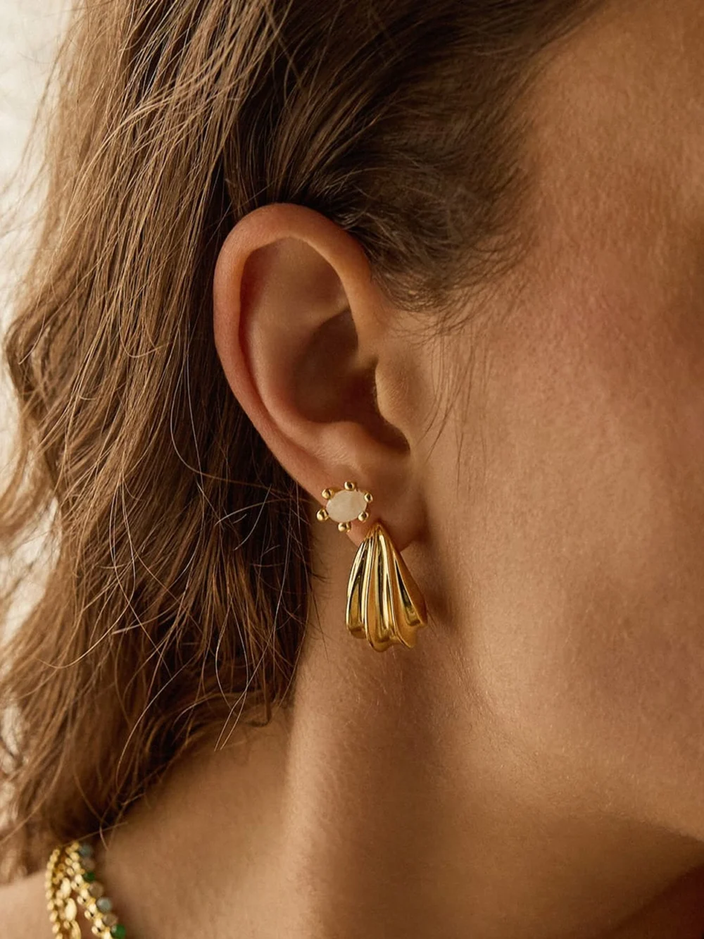 Daisy London Bold Wave Stud Earrings 18ct Gold Plate, view 2
