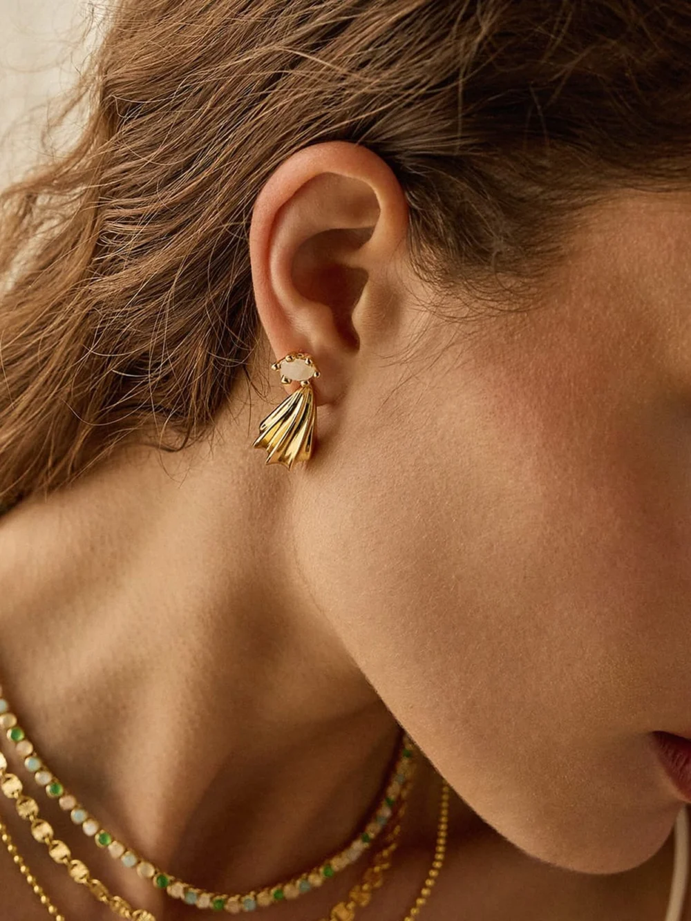 Daisy London Bold Wave Stud Earrings 18ct Gold Plate, view 5