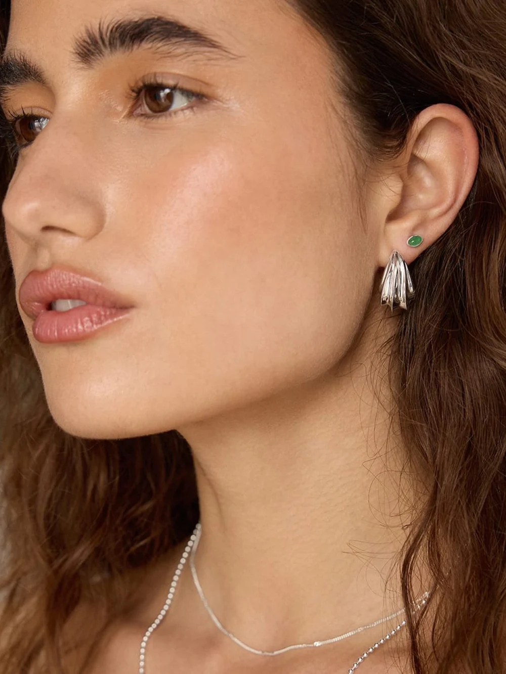 Daisy London Bold Wave Stud Earrings Silver Plate, view 4