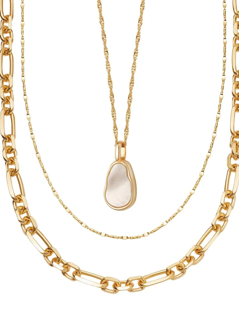 Daisy London Chunky Chain Pearl Necklace Layering Set 18ct Gold Plate