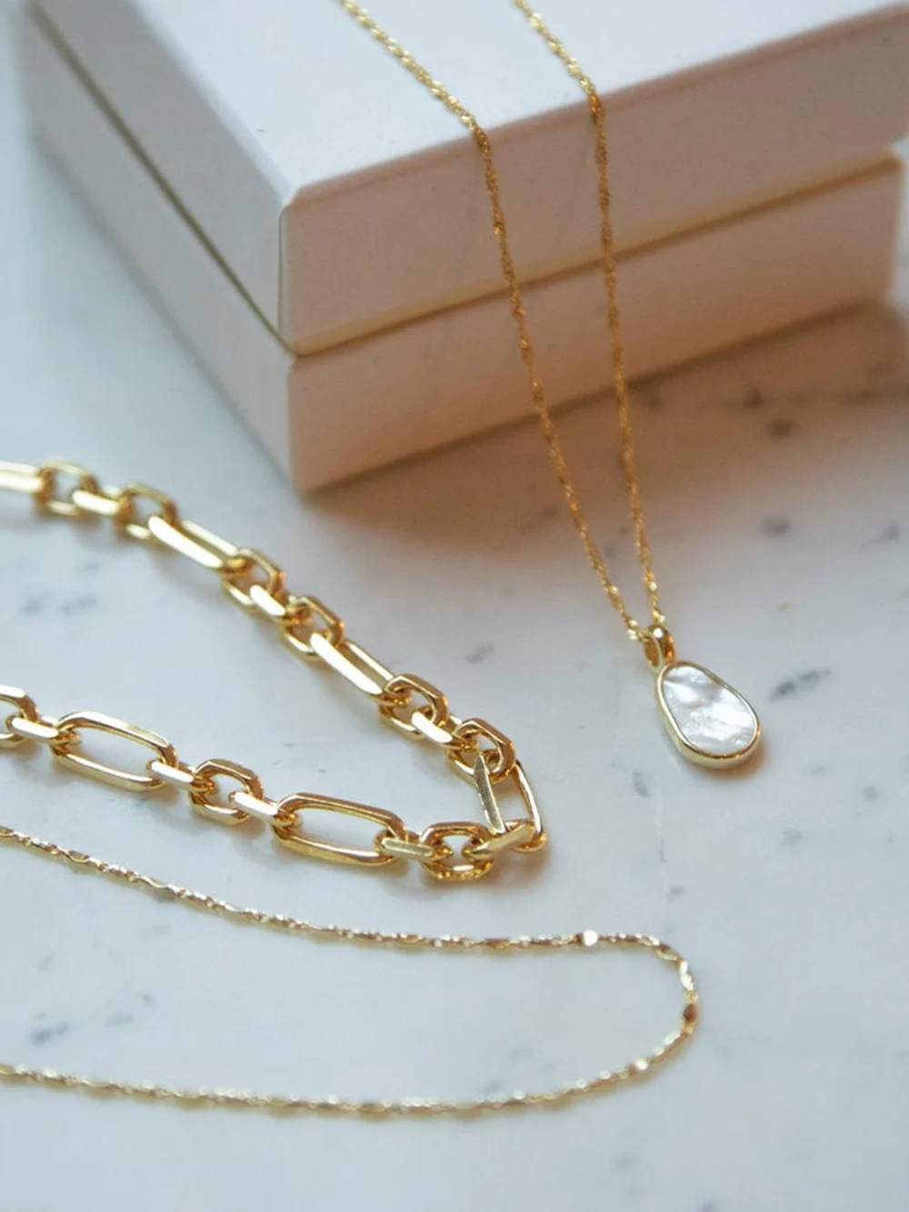 Daisy London Chunky Chain Pearl Necklace Layering Set 18ct Gold Plate, view 2