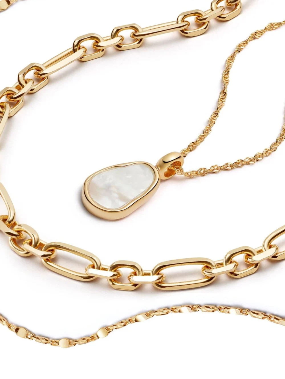 Daisy London Chunky Chain Pearl Necklace Layering Set 18ct Gold Plate, view 3