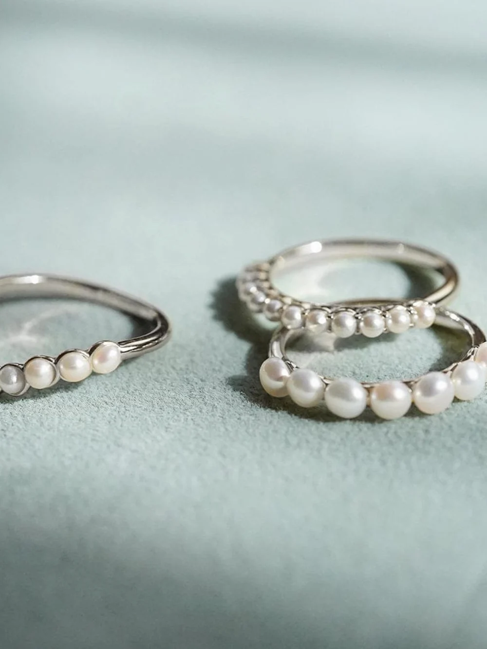 Daisy London Chunky Pearl Band Ring Sterling Silver, view 2