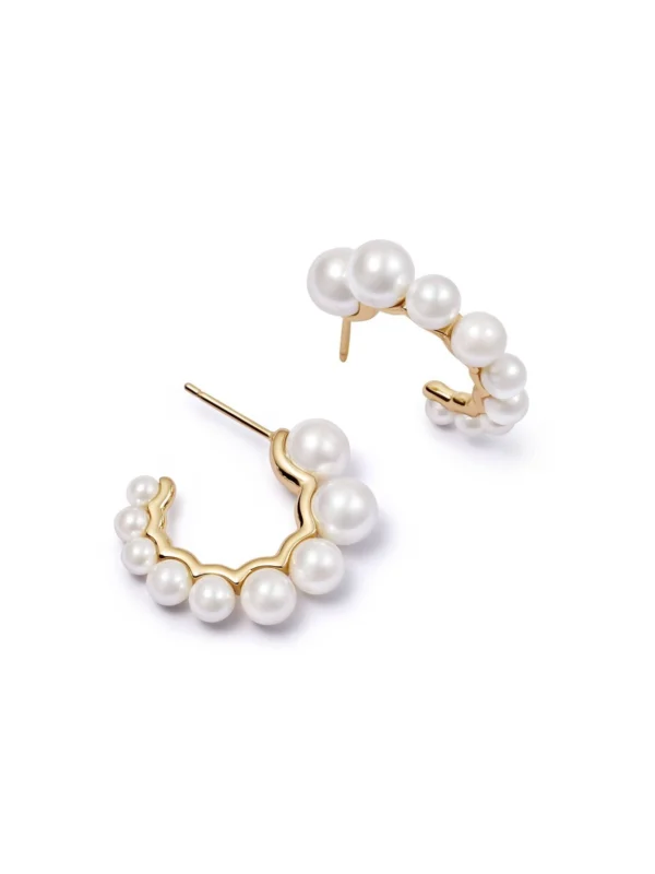 Daisy London Chunky Pearl Hoop Earrings 18ct Gold Plate