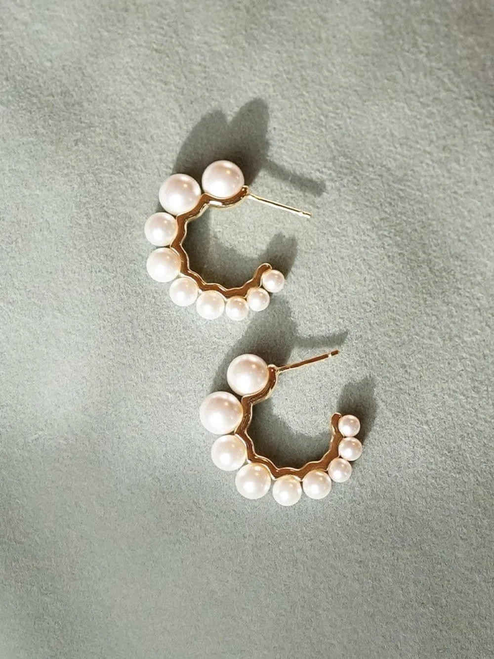 Daisy London Chunky Pearl Hoop Earrings 18ct Gold Plate, view 3