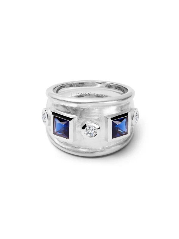 Daisy London Chunky Stone Textured Ring Silver Plate